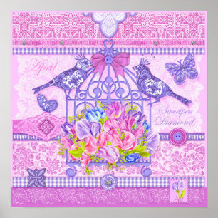 Birth Blume und Gem April Birdcage Poster