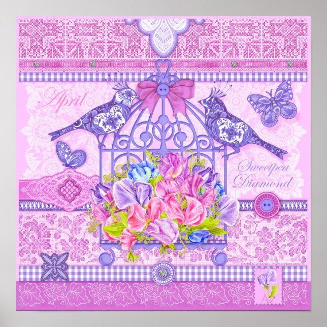 Birth Blume und Gem April Birdcage Poster (Vorne)