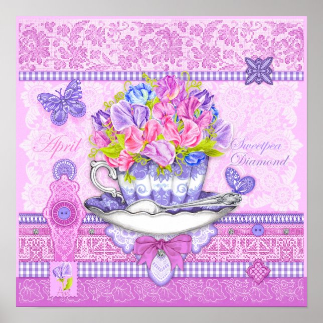 Birth Blume und Gem April Teacup Poster (Vorne)