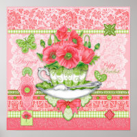 Birth Blume und Gem August Teacup Poster