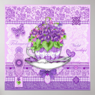 Birth Blume und Gem February Teacup Poster