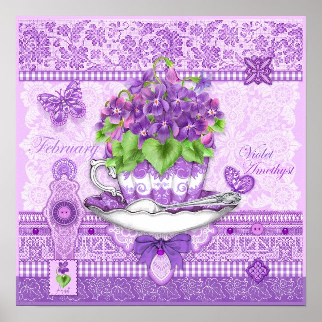 Birth Blume und Gem February Teacup Poster (Vorne)