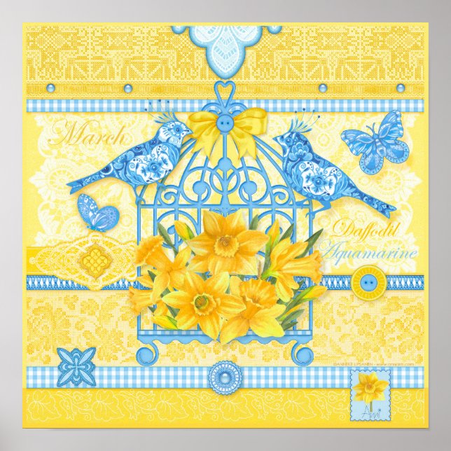 Birth Blume und Gem März Birdcage Poster (Vorne)