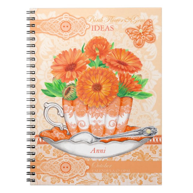 Birth Blume und Gem October Lace Notizblock (Vorderseite)