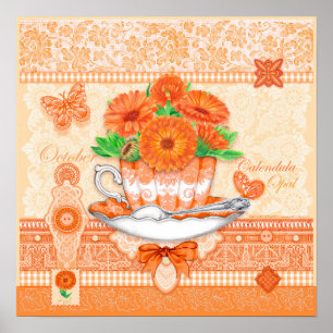 Birth Blume und Gem October Teacup Poster