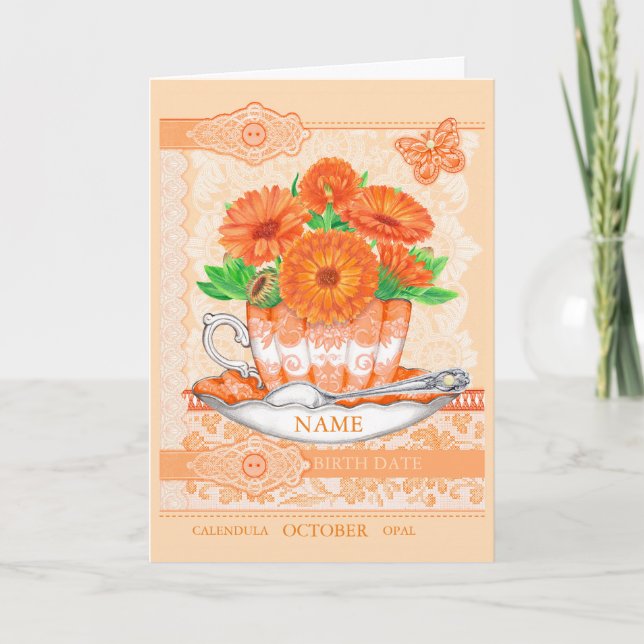 Birth Blume und Gem October Word Game Card Karte (Vorderseite)