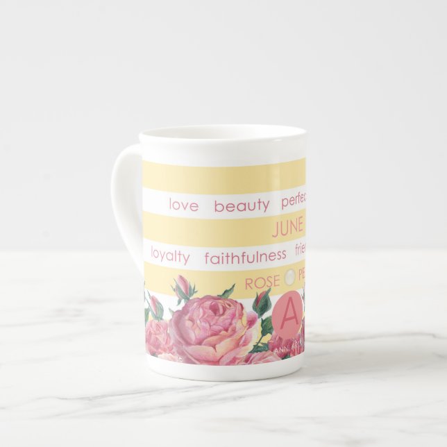 Birth Blume und Gem Stripe Tasse Juni Knochen Chin (Vorderseite Links)