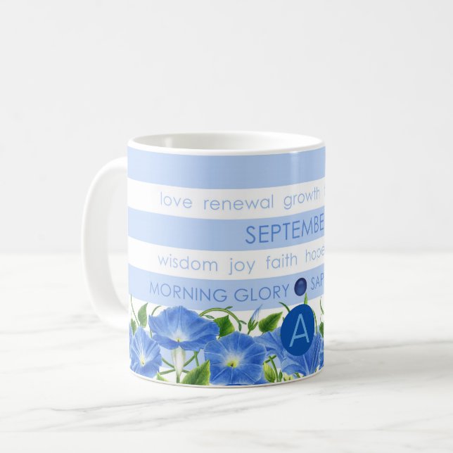 Birth Blume und Gem Stripe Tasse September (Vorderseite Links)