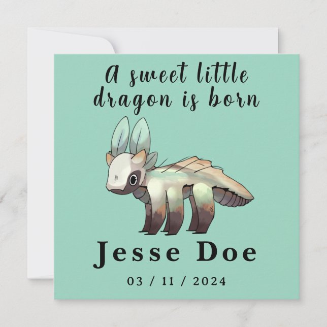 Birth Boy Card Cute Dragon  (Vorderseite)
