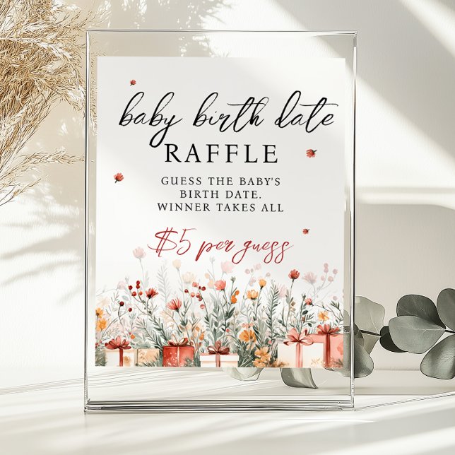 Birth Date Raffle Merry Baby Shower Game sign Poster (Von Creator hochgeladen)