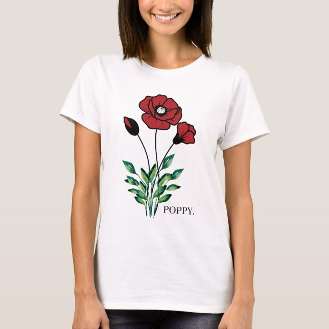Birth Month Blume August Poppy T-Shirt (Vorderseite)