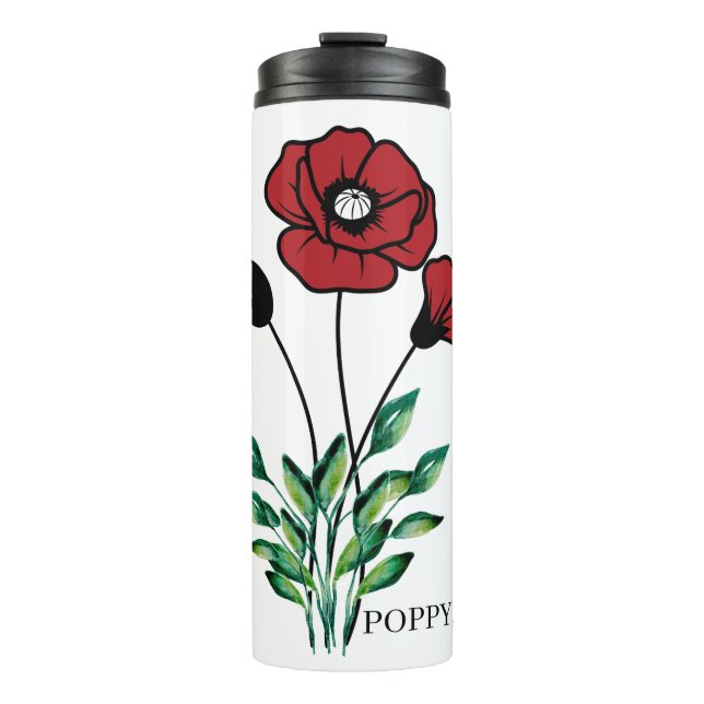 Birth Month Blume August Poppy Thermosbecher (Vorderseite)