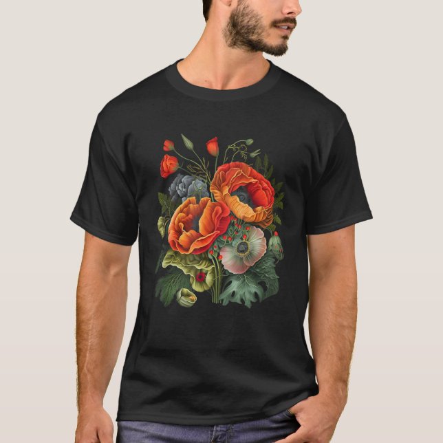 Birth Month Poppies Poppy Bouquet Flowers Lovers T-Shirt (Vorderseite)