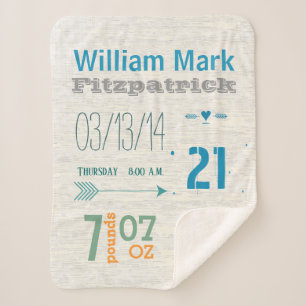 Birth Record Baby Boy Birth Stats Blue Green Coral Sherpadecke