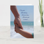 Birth Son Child Birthday Holding Hands am Strand Karte<br><div class="desc">Ein Geburtssohn ist ein besonderes Kind. An seinem besonderen Tag könnt ihr es etwas Besonderes machen,  indem ihr ihm diese besondere Karte mit einem ganz besonderen Gruß schickt.</div>