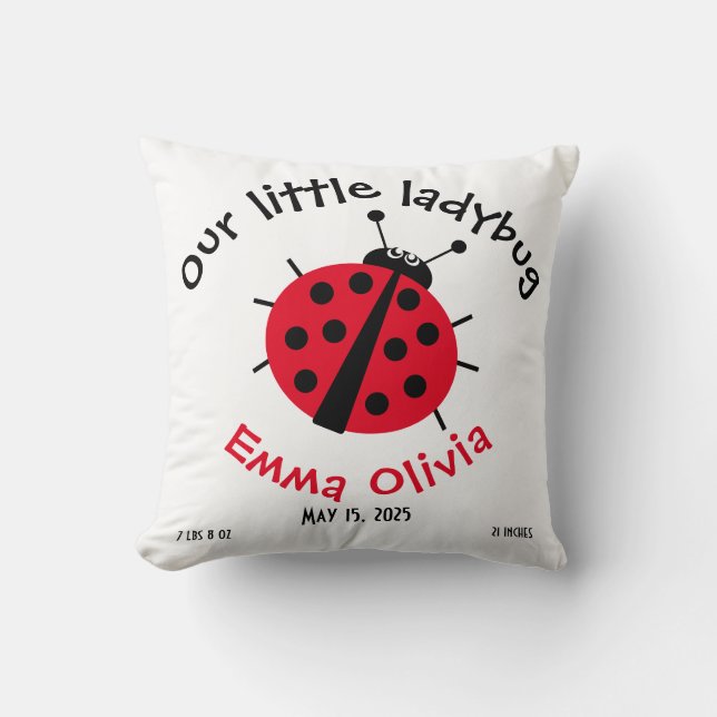 Birth Stat Ladybug Cartoon Girly Niedlich Throw Ki Kissen (Vorderseite)
