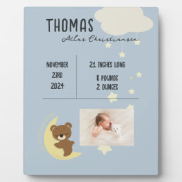Birth Stats Baby Bear Dusche Plaque Schild - Blau Fotoplatte