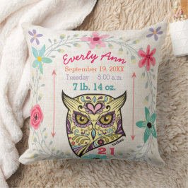 Birth Stats Baby Girl Forest Creature Owl Kissen