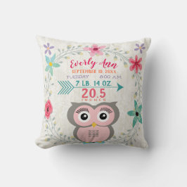 Birth Stats Baby Girl Forest Creature Pink Owl Kissen