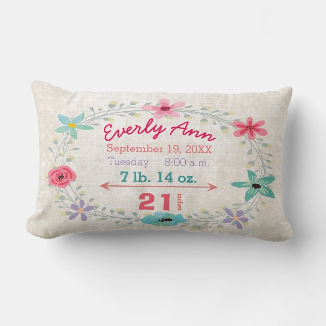 Birth Stats Baby Girl Forest Creatures Fox Lendenkissen (Vorderseite)