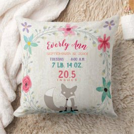 Birth Stats Baby Girl Woodland Forest Creature Fox Kissen