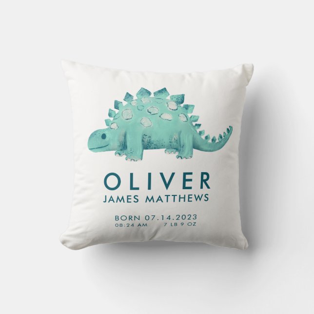 Birth Stats Dinosaur Baby Boys Kissen (Vorderseite)