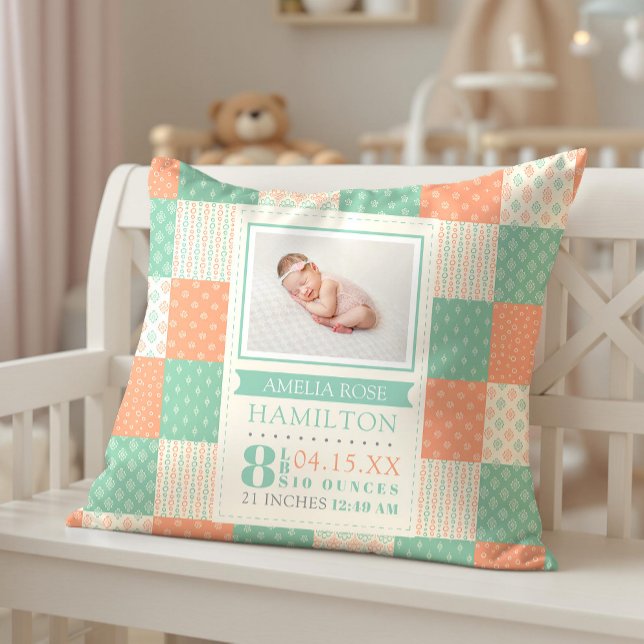 Birth Stats Foto Baby Kissen (Birth Stats Photo Baby Throw Pillow)