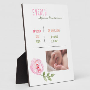 Birth Stats Foto Plaque for Baby Girl Fotoplatte