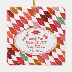 Birth Stats Hipster Baby Girl Retro Lil Lady Keramikornament