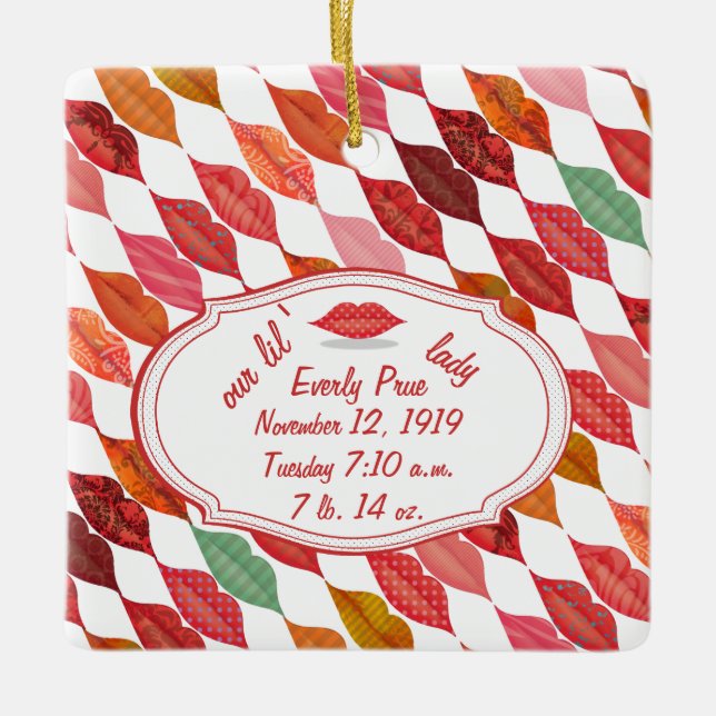 Birth Stats Hipster Baby Girl Retro Lil Lady Keramikornament (Vorderseite)