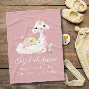 Birth Stats Llama Pink und Weiße Blume Niedlich Ba Fleecedecke