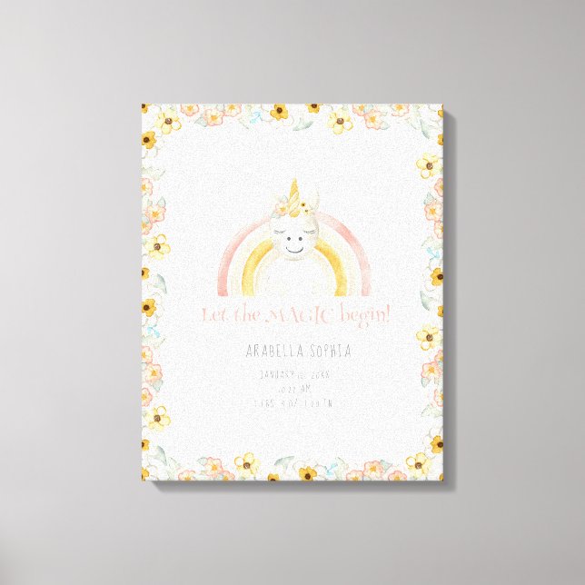 Birth Stats Magic Unicorn Baby Girl Leinwanddruck (Vorderseite)