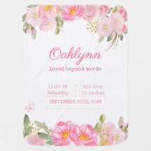 Birth Stats Pink und Gold Floral Baby Girl