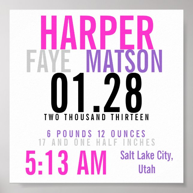 Birth Stats Poster (Vorne)