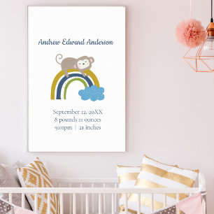 Birth Stats Rainbow Boho New Baby Boy Poster