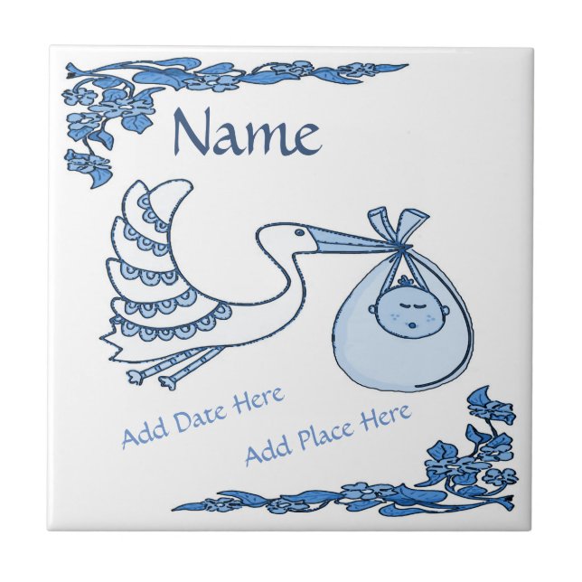 Birth Tile, Blue Dutch Look, Personalisieren Fliese (Vorderseite)