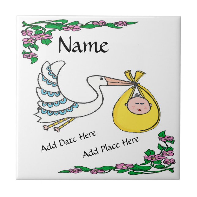 Birth Tile, Dutch Look, Personalize Fliese (Vorderseite)