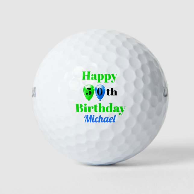 Birthday 50. Balloons hinzufügen Golfer Name Golfball (Vorderseite)