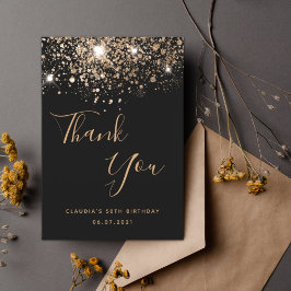 Birthday 50 Black Gold Glitzer glamourös Dankeskarte