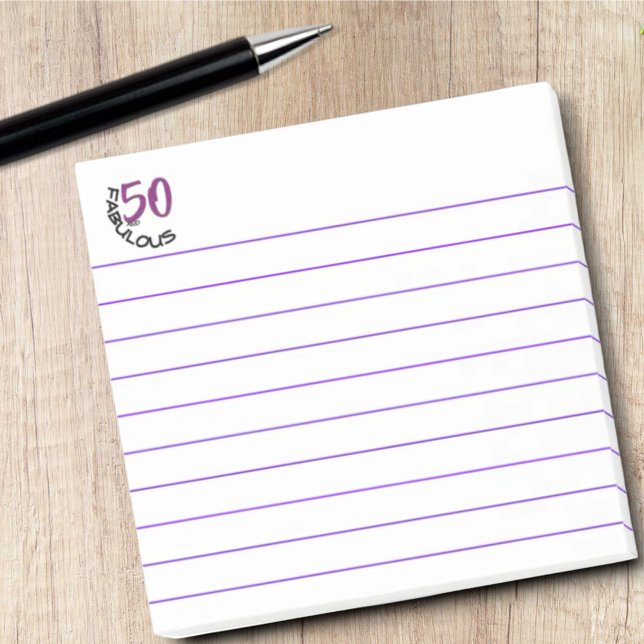 Birthday 50 und Fabulous Purple Black Typography Post-it Klebezettel (50th Birthday lined Post-It notepad)