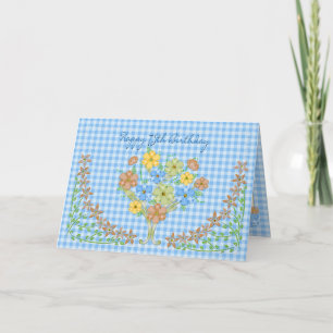 BIRTHDAY -75TH- BLUE GINGHAM/FLOWERS KARTE