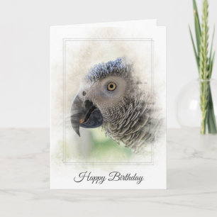 Birthday African Gray Parrot Macro Karte