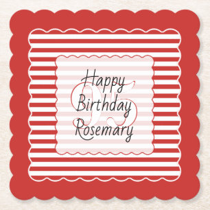 Birthday Age Red/White Simple Stripes Pattern Untersetzer