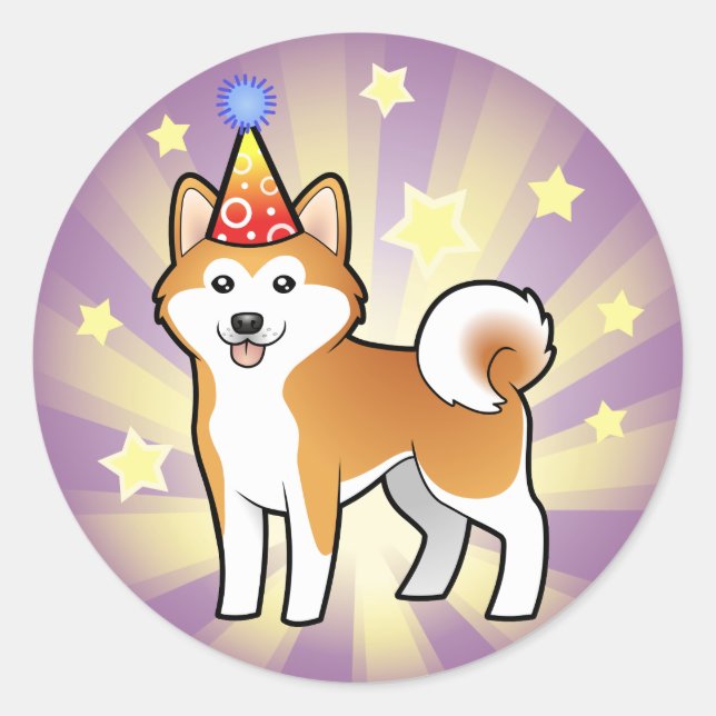 Birthday Akita Inu / Shiba Inu Runder Aufkleber (Vorderseite)