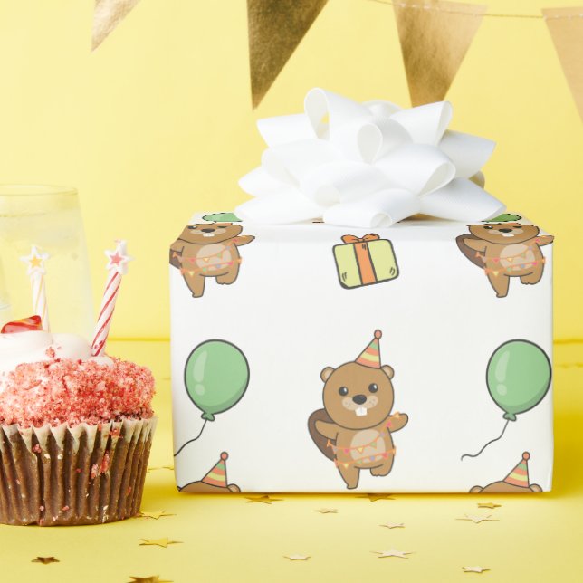 Birthday Animal Niedlich Beaver Kindergeburtstag P Geschenkpapier (Geburtstagsparty)