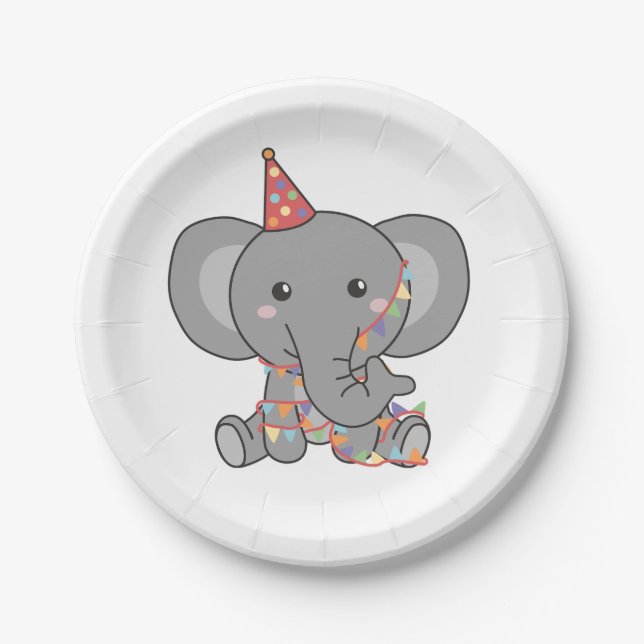 Birthday Animal Niedlich Elephant Kindergeburtstag Pappteller (Vorderseite)