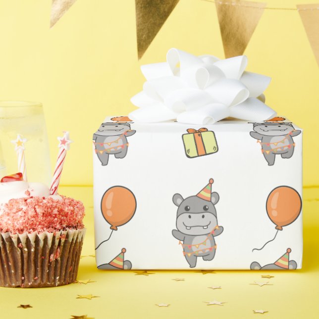 Birthday Animal Niedlich Hippo Kindergeburtstag Pa Geschenkpapier (Geburtstagsparty)