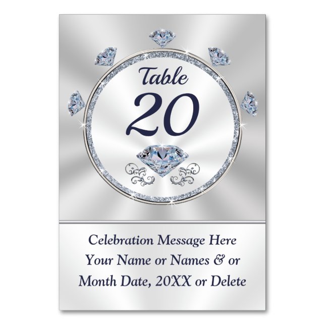 Birthday, Anniversary, Wedding Table Number Cards Tischnummer (Vorderseite)