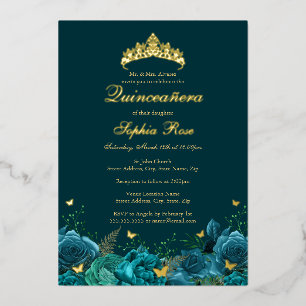 Birthday Aquamarin Blue Floral Butterfly Quinceane Folieneinladung
