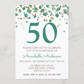 Birthday Aquamarin Gold Glitzer Sparkle Confetti Einladung
